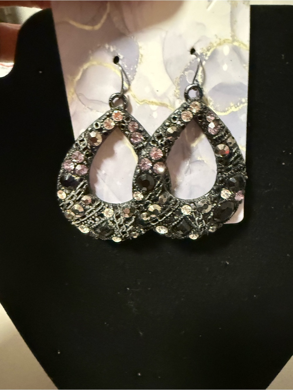 Fashion Jewelry Black and Pink Teardrop Dangle Earrings